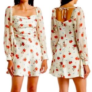 WEWOREWHAT - Sheer puff long sleeve mini floral dress. New with tags.